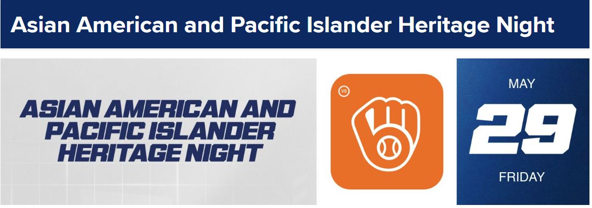 Banner announcing Asian American and Pacific Islander Heritage Night, with a bold title, orange fist logo, and May 29 (Friday) date panel.